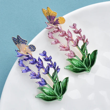 Lavender And Butterfly Brooches