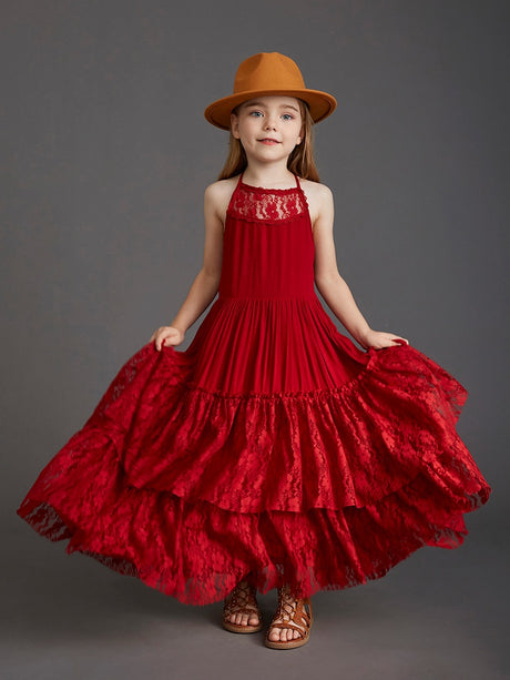 Girls Maxi Lace Chiffon Photoshoot Dresses For 3-15 Years
