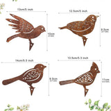 Set of Four Rusty Metal Bird Silhouettes Garden Fence Decor