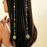 A pair of Handmade Natural Stone Chip Beaded Hair Chain Sun and Moon