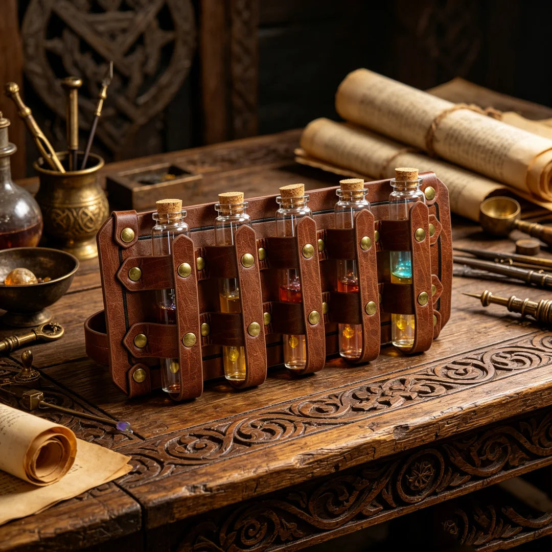 Apothecarist Medieval Leather Vial Holder Alchemy Potion Bottle Carrier for LARP Cosplay Belt Accessory