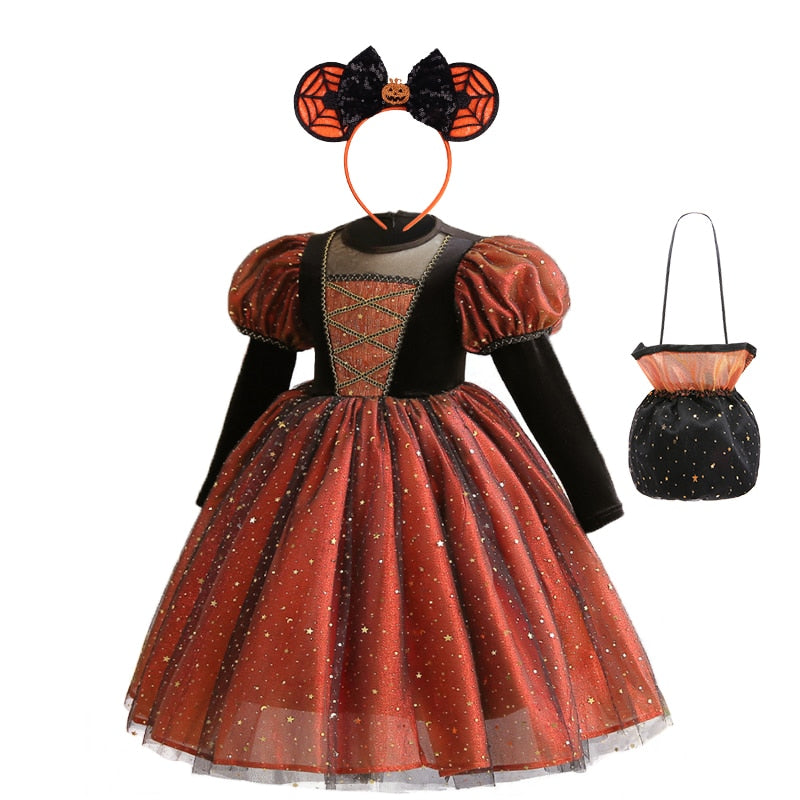Tabitha's Halloween Witch Girls Orange Costume and Accessories