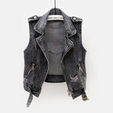Black Denim Sleeveless Jacket Grunge Ripped Vest
