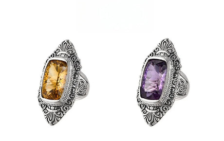 The Gypsy's Lantern S925 Sterling Silver Rings Natural Amethyst Yellow Crystal