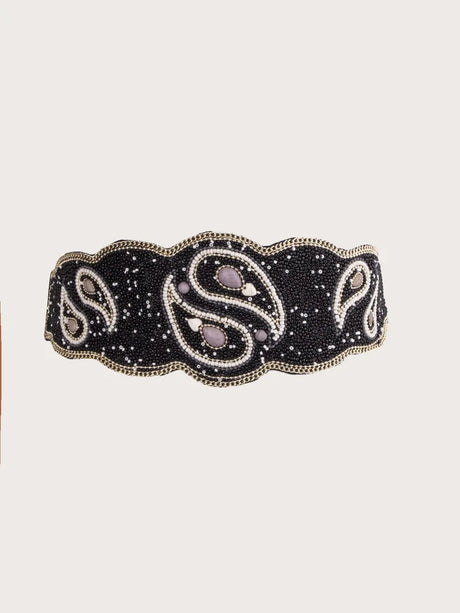 Boho Beaded Elastic Waist Wide Belt