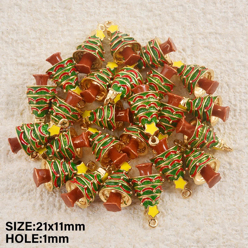 5pcs Christmas Charm Enamel Apple Socks Bell DIY Pendant Charms For Jewelry Making Keychain Earrings Bulk Handmade Material Gift