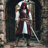 Medieval Mens Surcoat Linen Hooded Tunic Renfaire Cape LARP Ranger Cosplay