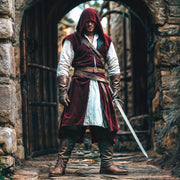 Medieval Mens Surcoat Linen Hooded Tunic Renfaire Cape LARP Ranger Cosplay