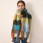 Colour Blocks Autumn Winter Plaid Scarves Imitation Cashmere Mohair