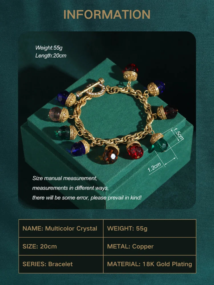 The Alchemist's Charms Multicolour Crystal Chain Bracelet 18K Gold Plated Adjustable