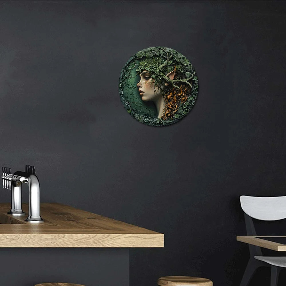 Woodland Elf Round Aluminium Metal Sign Wall Decoration