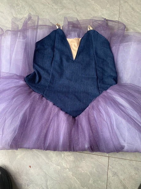 Professional Ballet Long Tutu Dress Purple Dance Performance Competition Costumes