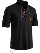 Men's Pure Cotton Medieval Lace Up Shirts Renaissance Pirate Viking T-shirt