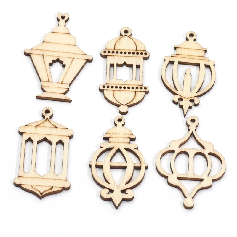 20pcs Wooden Vintage Lanterns Lamp Shapes Scrapbooking Embellishments DIY Wood Craft Supplies