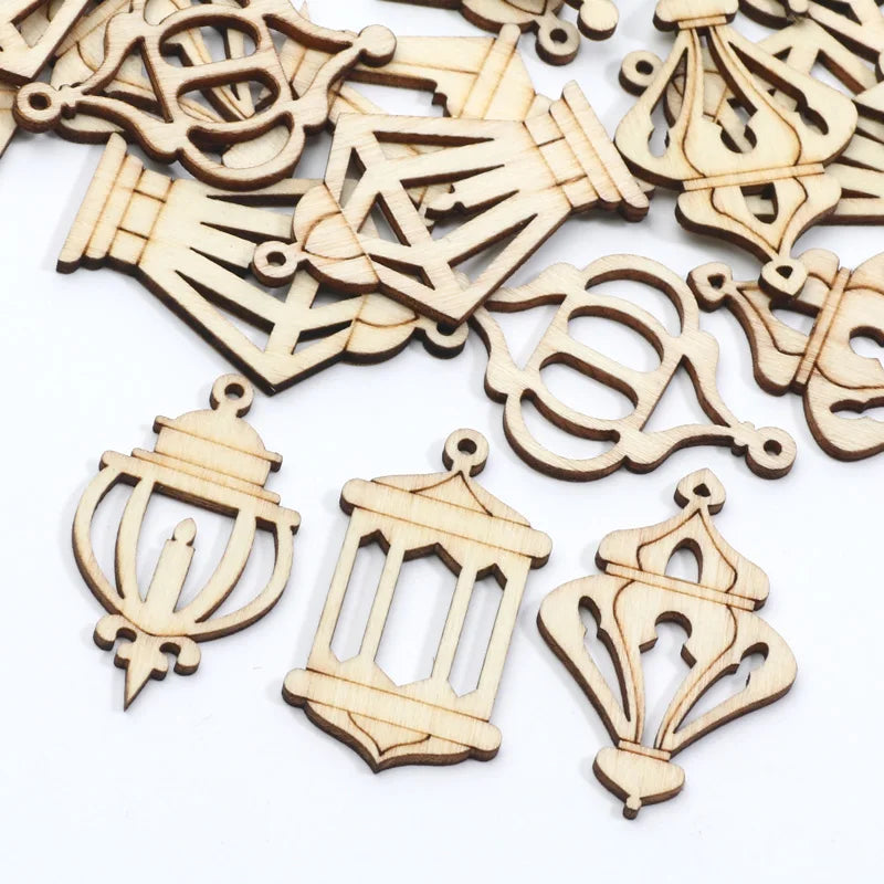 20pcs Wooden Vintage Lanterns Lamp Shapes Scrapbooking Embellishments DIY Wood Craft Supplies