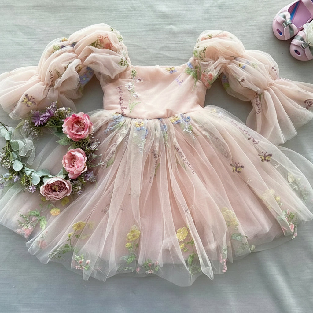 Fairy Faith's Baby Toddler Girls Birthday Dress Embroidered Butterfly Woodland Gatherer Fairy Faith's Baby Toddler Girls Birthday Dress Embroidered Butterfly Woodland Gatherer