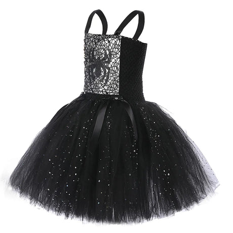Sparkly Spider Witch Halloween Costumes Babies to Teens Tutu Dress, Hat and Broom