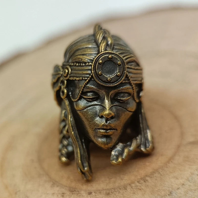 Tribal Warrior Woman Brass Paracord Lanyard Charm Dreadlock Beard Bead