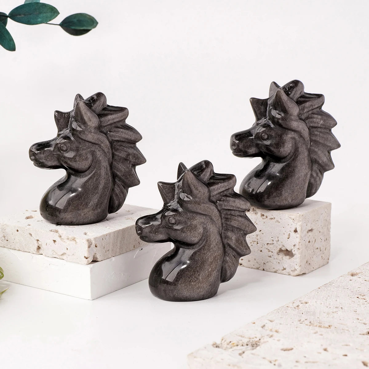 1PC Natural Silvery Obsidian Little Horse Head Crystal Statue