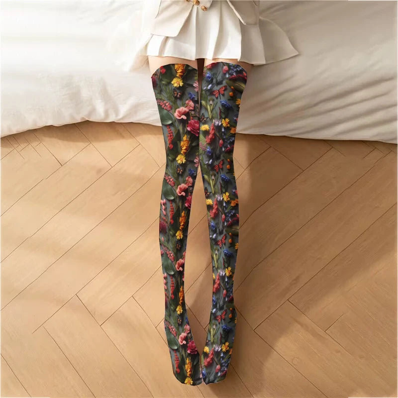 Floral and Fantasy Printed Stockings Long Socks