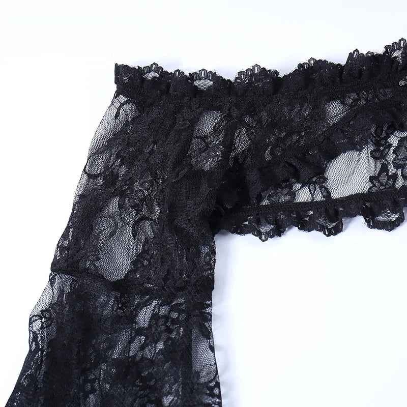 Dark Gothic Lace Long Flare Sleeve Overlay Shrug