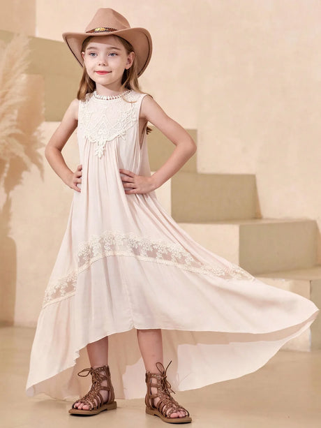 Summer Girls' Sleeveless Embroidered Trailing Skirt Photoshoot Worthy Maxi Dress