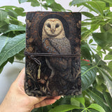 Barn Owl Embossed PU Leather Notebook Travel Journal With Feather Pendant Tie Rope