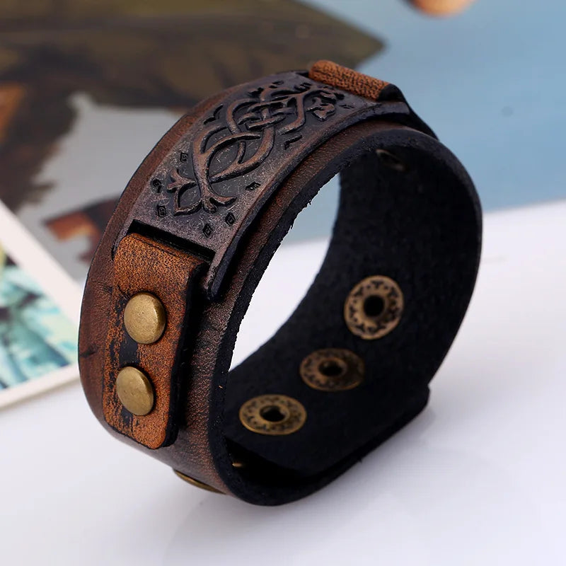 Genuine Leather Buckled Wristband Bracelet For Men Handmade Adjustable Wrist Cuff
