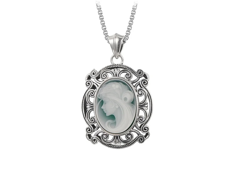 Kindred Spirit S925 Sterling Silver Pendants Blue Agate Portrait Jewelry