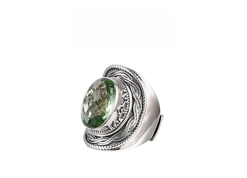 Portal Key to the Fae Realms S925 Sterling Silver Rings Green Crystal Morganite