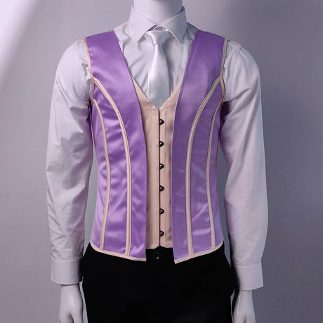 Lavender Men's Boned Waistcoat Corset Vest Lace Up Burlesque Performance Stage Costume