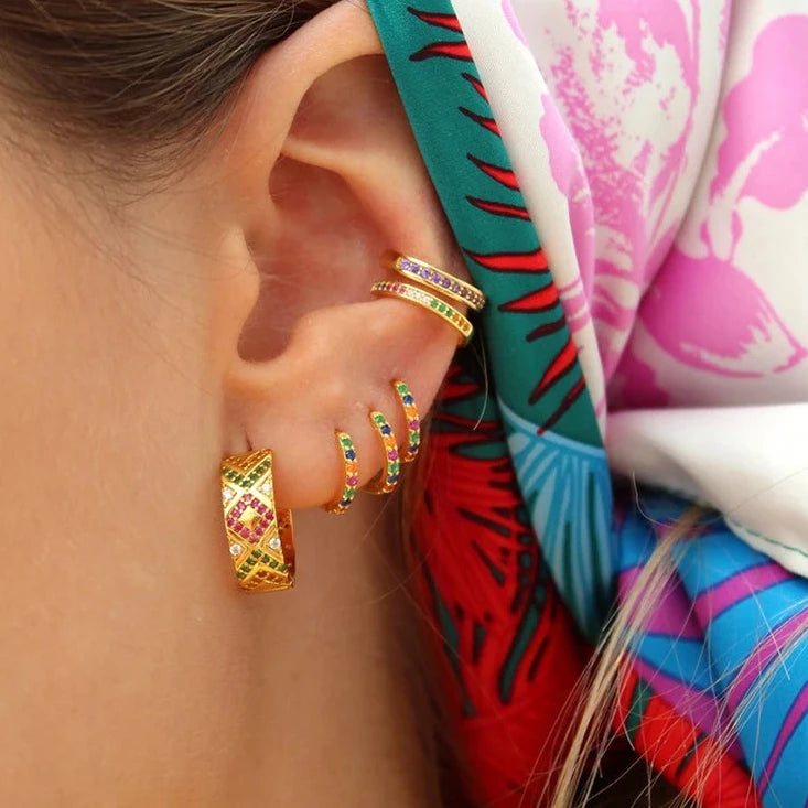 Colourful Zircon Gold Stud Earrings Mix'n'Match