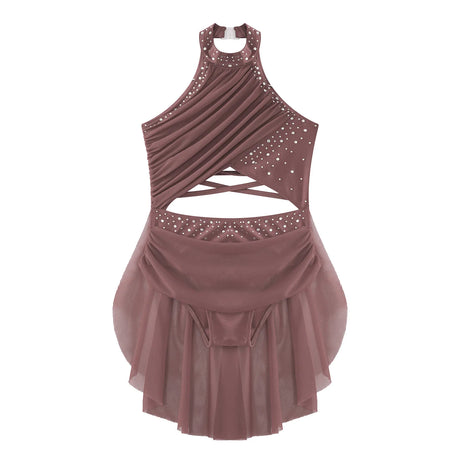 Girls Dance Performance Rhinestone Fringed Dress Figure Ice Skating Dancewear