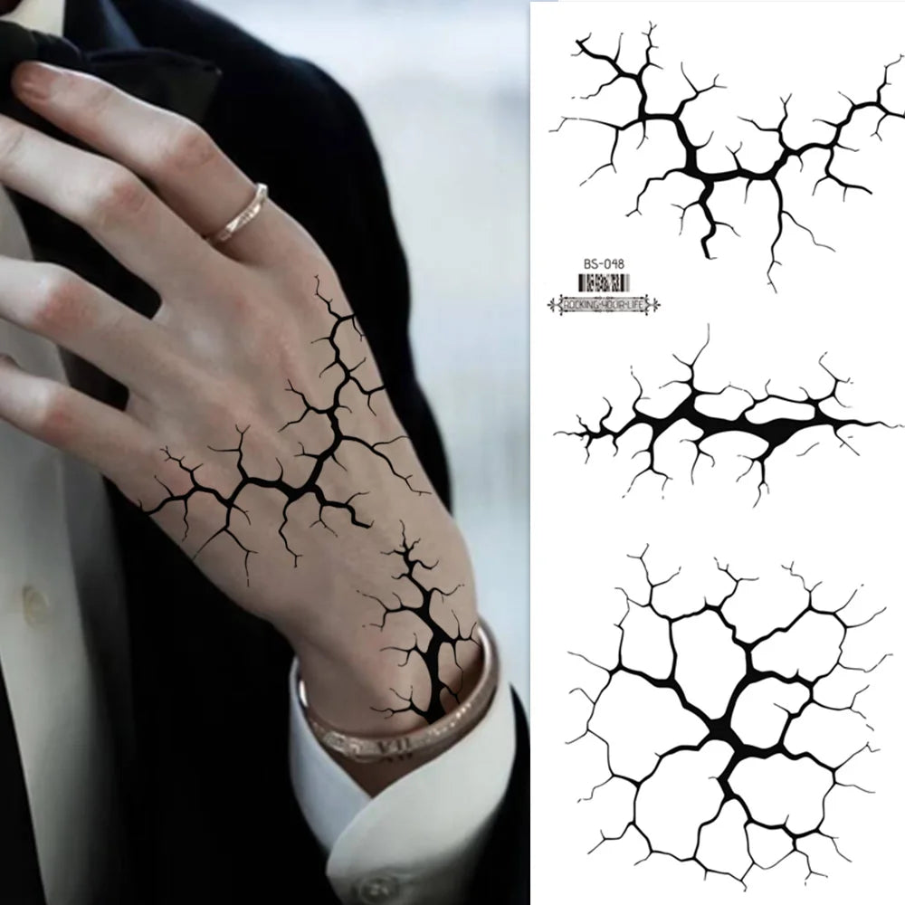 Black Lightning Line 2 Sheets Large Temporary Tattoo Stickers Halloween Body Decals Costume Party