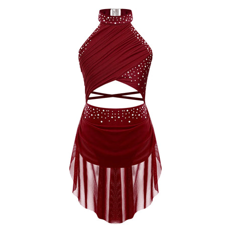 Girls Dance Performance Rhinestone Fringed Dress Figure Ice Skating Dancewear