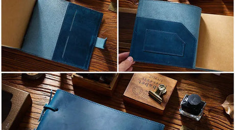 Stitched Genuine Leather Notebook 6 Colours Handmade Journal with Lock Blank Kraft Paper 200 Pages Sketchbook