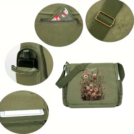 Wildflowers Print Canvas Shoulder Bag Crossbody Messenger Bag