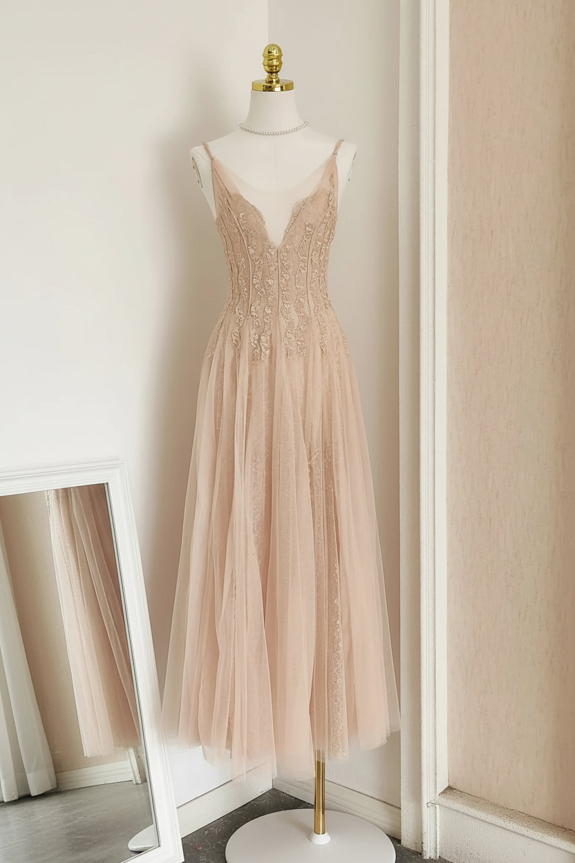 Sylvie's French Lace Embroidered Mesh Evening Dress