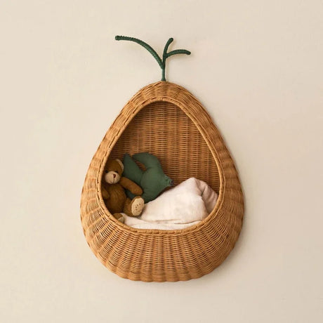 Handwoven Fruit Shape Wall Basket Apple Pear Wall-Mounted Storage Childrens Room Decor