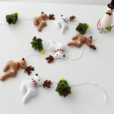 180cm Wool Felt Christmas Garland Handmade Snowman Reindeer Pom Pom Banner for Xmas Tree Wall Mantel Decor