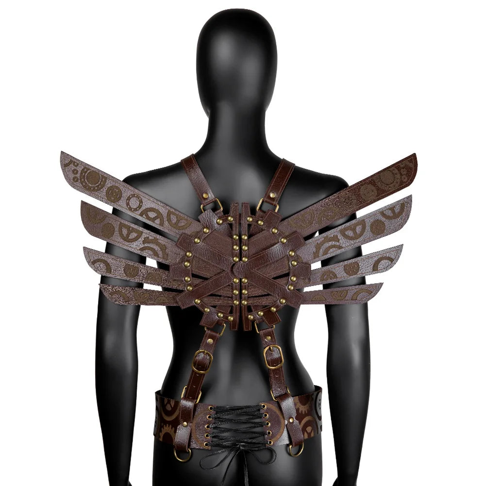 Steampunk Winged Shoulder Armour Leather Bracers Cosplay Costumes