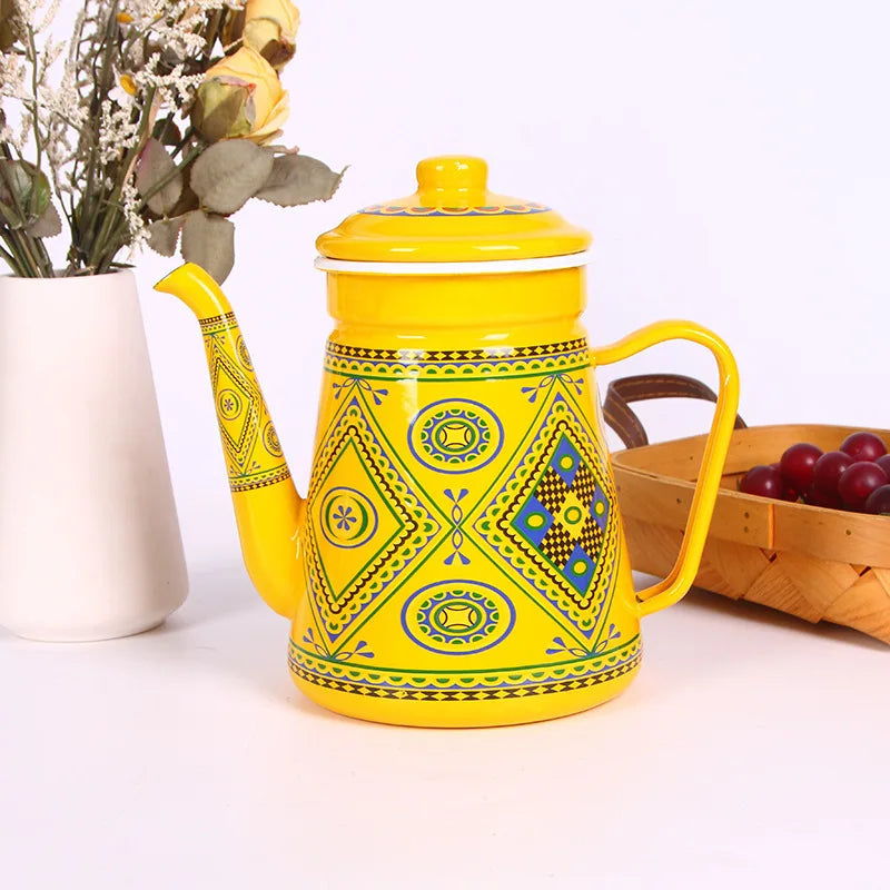 1.5L Enamel Coffee Pot Gooseneck Spout Stovetop Tea Kettle