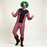 Men's Striped Clown Costume Vintage Circus Joker Cosplay Suits Long Sleeve Tops and Pants Set Halloween Carnivals Outfits