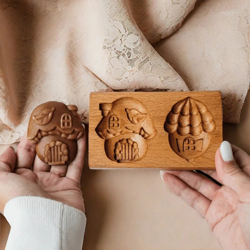 Seasonal Holiday Wooden Cookie Moulds Baking Tools Gifts for Bakers