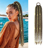 24" Beaded Boho Braided Ponytail Extension Viking Ties Dreadlock Synthetic Hairpiece