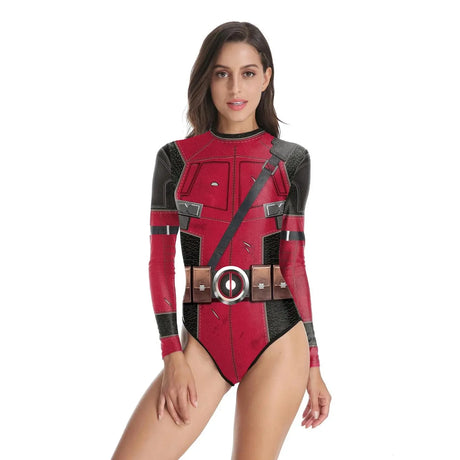 Superheroes Printed Long Sleeve Swimwear One-piece Surfing Swimsuit