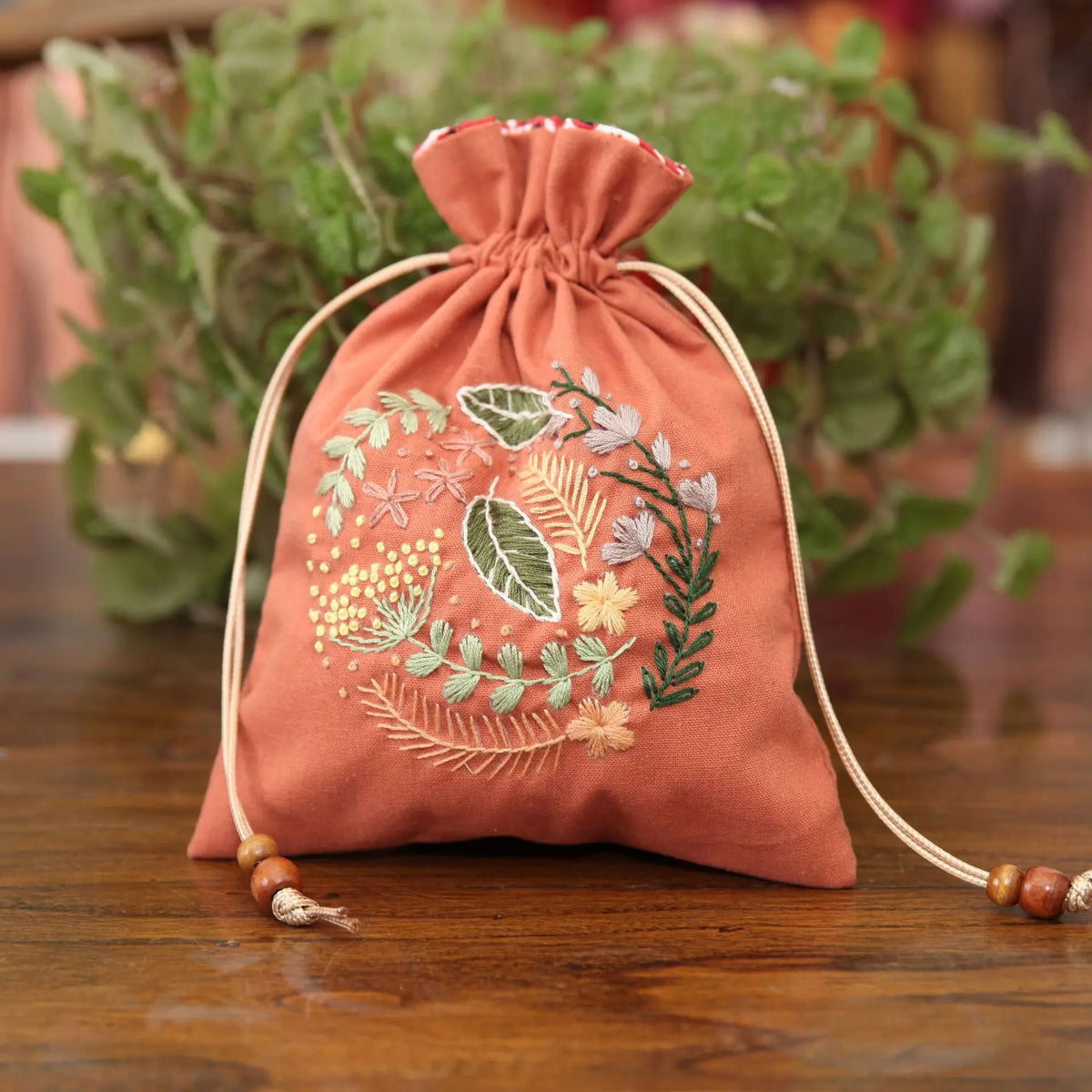DIY Storage Drawstring Bag Embroidery Kit with Hoop DIY Craft Kits