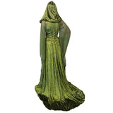 Mysterious Medieval Lady Cosplay Green Black Hooded Gown Renaissance Costume