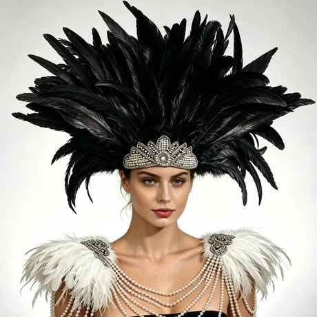Venetian Carnivale Style Glitter Sequins Feather Crown Costume Headpeice