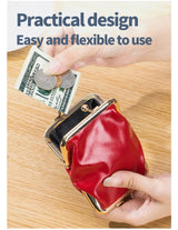 Genuine Leather Double Clamp Coin Purse Small Wallet Bag Pouch